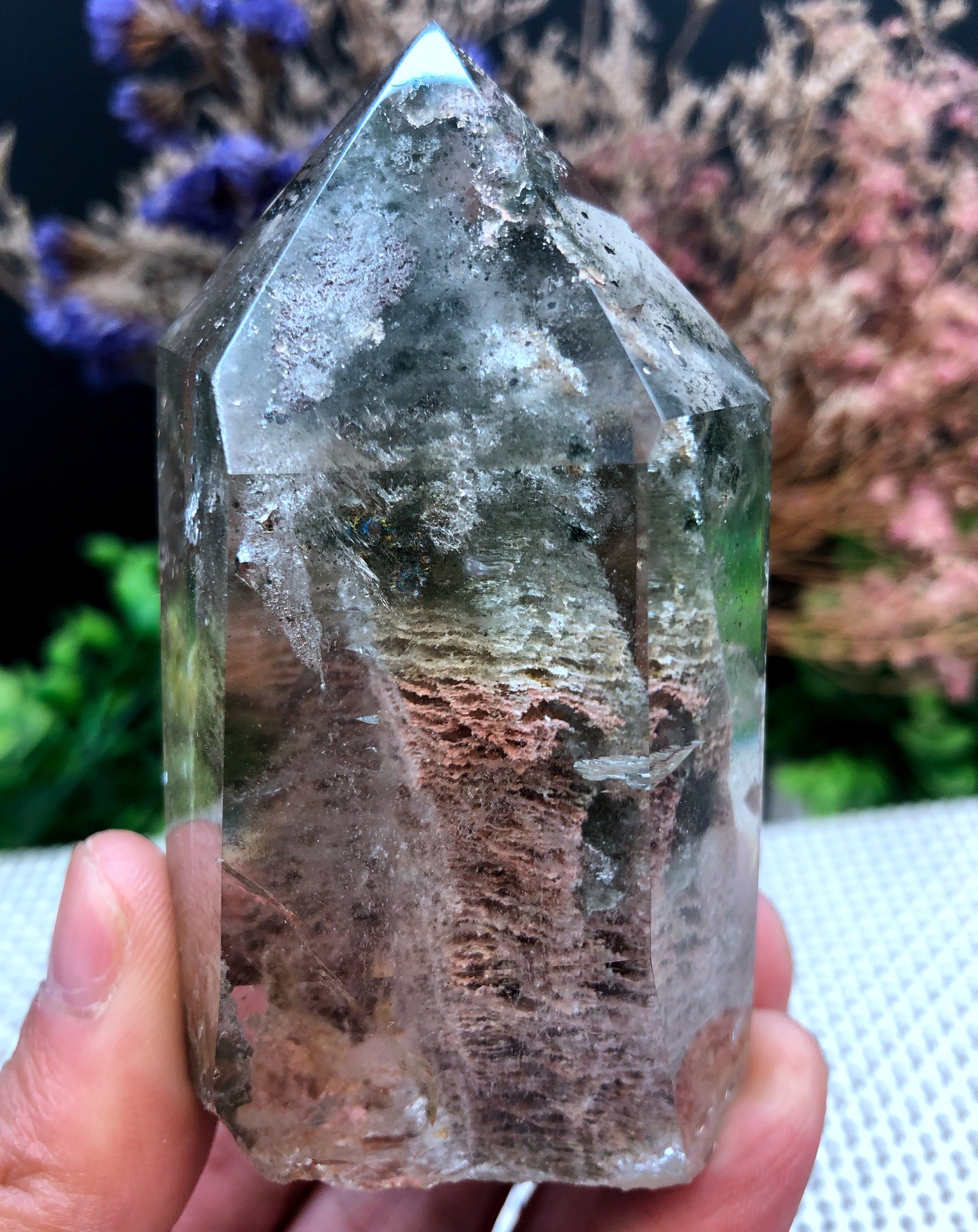 Rare Natural Large Included Garden Green + Brown Phantom Quartz