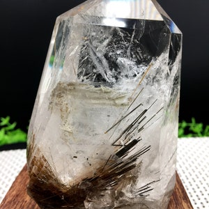 Rare Clear black + brown Rutilated Inclusions Quartz Point/Crystal Tower/Gold Needles Crystal specimen/special gift/Altar/Reiki/Meditation