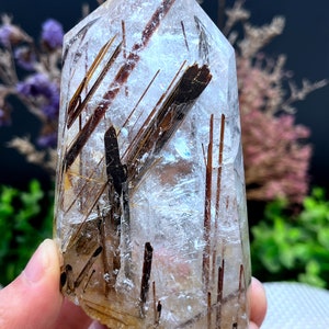 Rare Large Clear brown Rutilated Inclusions Quartz Point/Crystal Tower/Gold Needles Crystal specimen/special gift/Healing Stone/Chakra