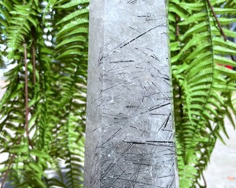 Rare Natural black Tourmaline Rutilated Quartz Tower/black Tourmaline Included Crystal Point/Crystal Specimen/Crystal energy/Healing crystal