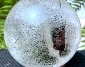 Cristallo bianco arcobaleno trasparente naturale + sfera di quarzo fantasma marrone giardino / sfera di cristallo arcobaleno / meditazione / Fengshui / Zen / energia / guarigione