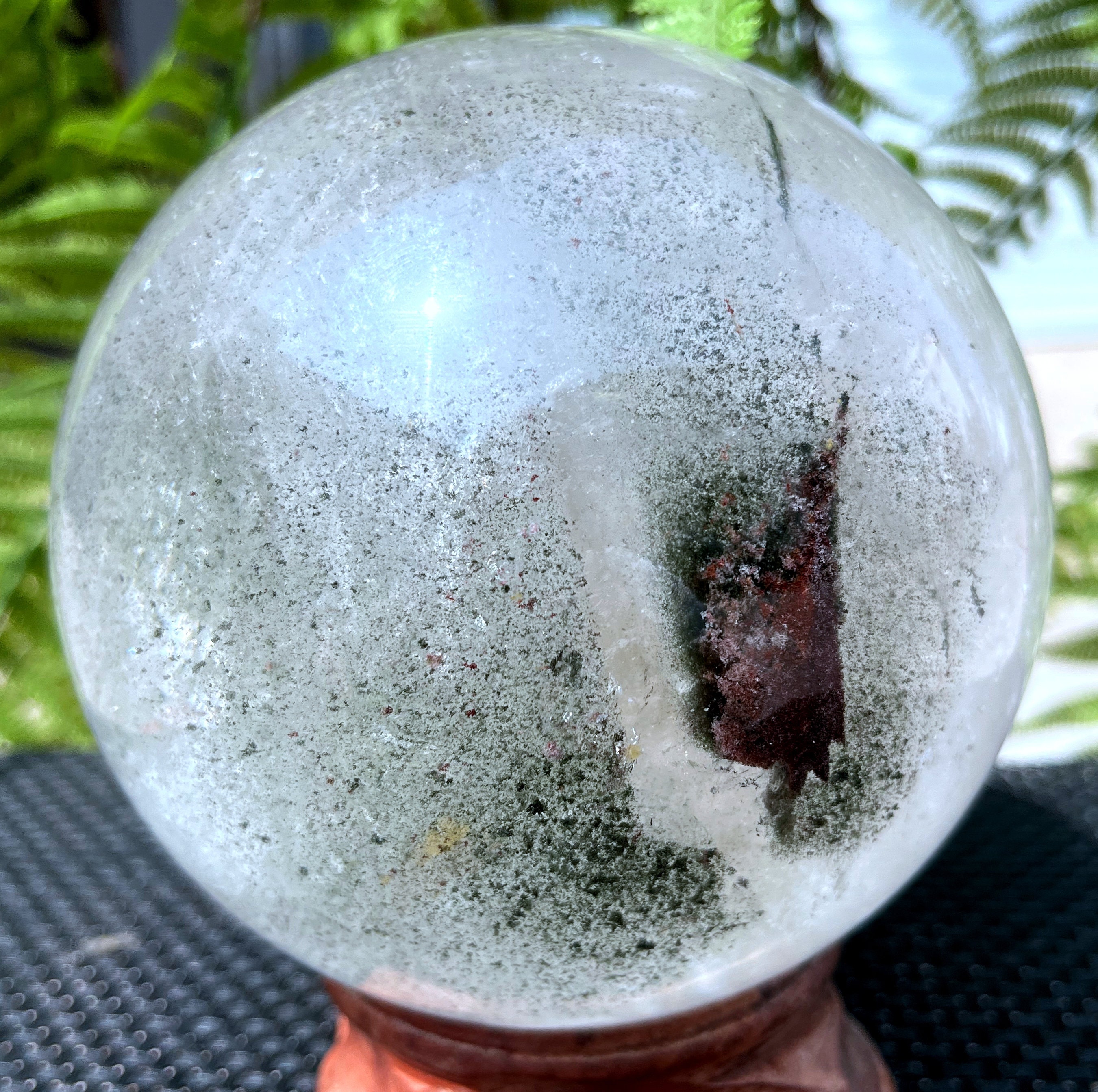 Natural Clear Rainbow White Crystal + Garden Brown Phantom Quartz Sphere/Rainbow Ball/Meditation/Fengshui/Zen/Energy/Healing
