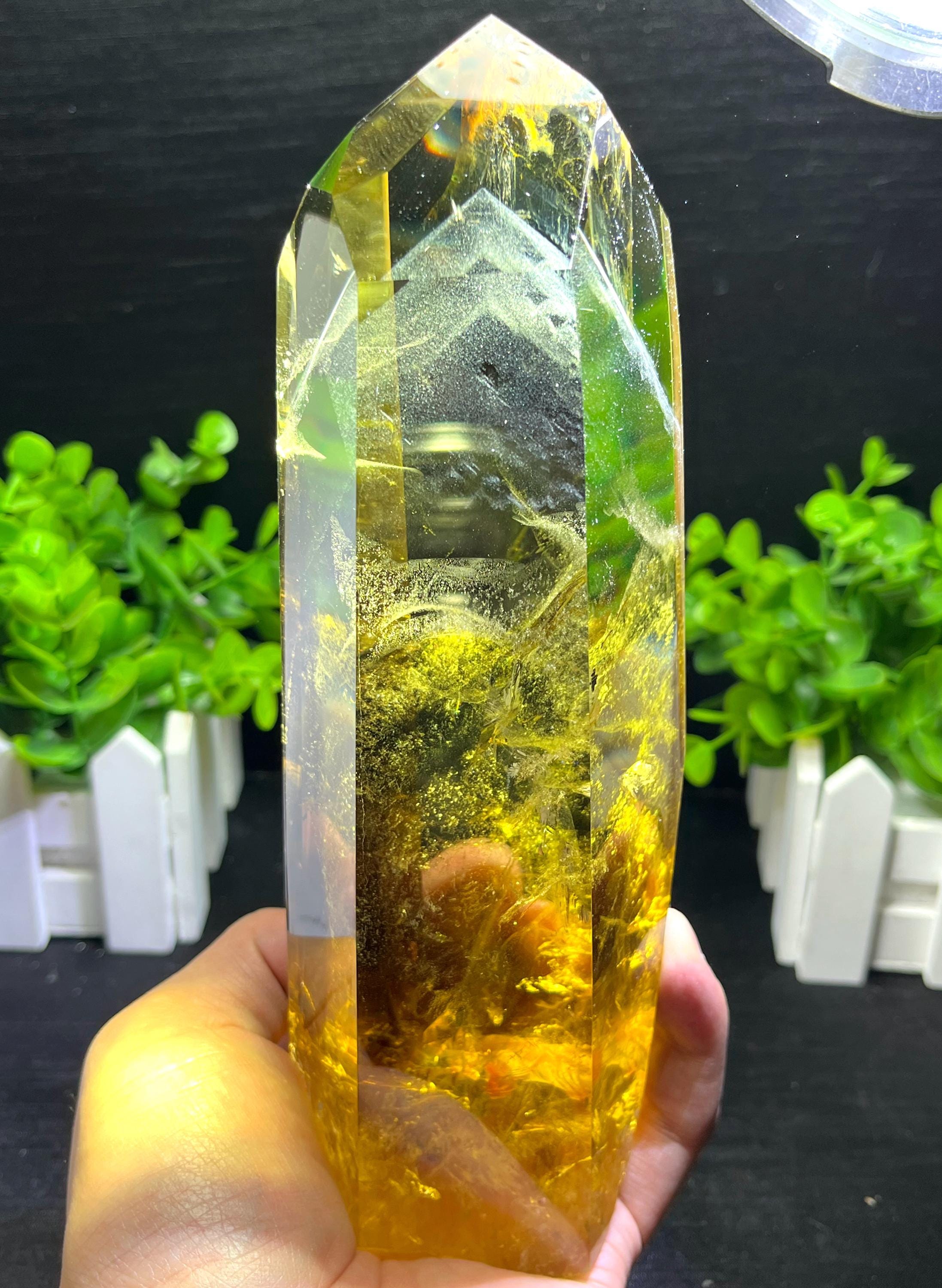 シトリン ポイント タワー 透明度抜群 天然の大きな透明なヘッドの黄色のシトリンクリスタルクォーツポイント