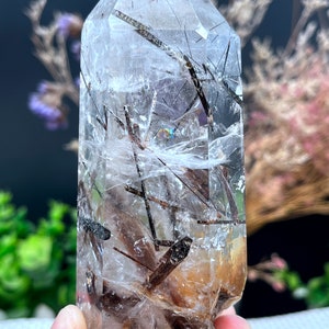 Rare Large Clear brown Rutilated Inclusions Quartz Point/Crystal Tower/Gold Needles Crystal specimen/special gift/Healing Stone/Chakra