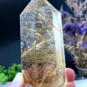 Rare Large Clear Golden Rutilated Inclusions Quartz Point/Crystal Tower/Gold Needles Crystal specimen/special gift/energy stone/