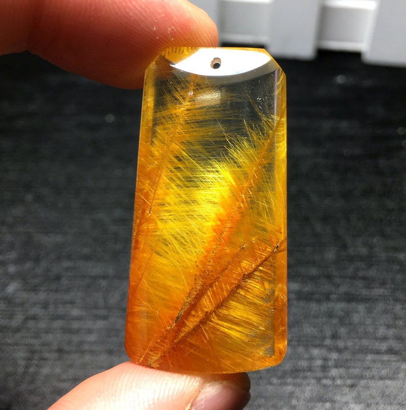 Top Natural Clear Golden Rutilated Quartz PendantRutilated Quartz PendantGold Rutile CharmCrystal Pendantspecial gift 41x21x8.7mm 13.2g