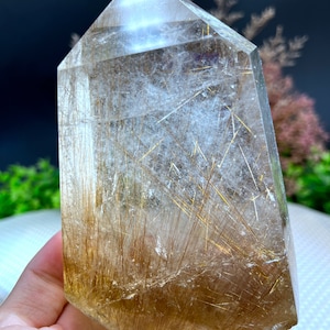 Rare Large Clear Golden Rutilated Inclusions Quartz Point/Crystal Tower/Gold Needles Crystal specimen/special gift/energy stone/