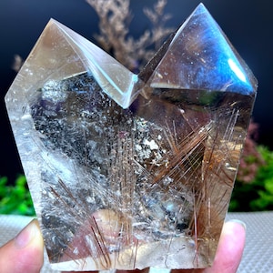 Rare Large Clear Brown Rutilated Inclusions Quartz Point/Crystal Tower/Gold Needles Crystal specimen/special gift/Healing Stone/Chakra
