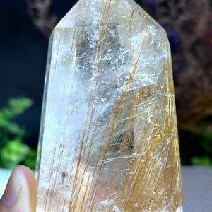 Rare Large Clear Golden Rutilated Inclusions Quartz Point/Crystal Tower/Gold Needles Crystal specimen/special gift/energy stone/