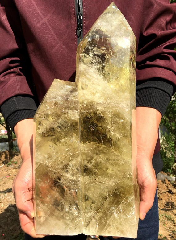Natural Transparent Double-headed Citrine Crystal Quartz Tower