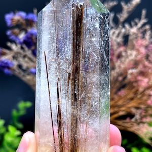 Rare Large Clear Brown Rutilated Inclusions Quartz Point/Crystal Tower/Gold Needles Crystal specimen/special gift/Healing Stone/Chakra