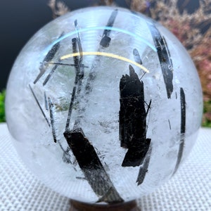 Natural Rare Transparent black Tourmaline Rutilated Crystal Quartz Ball /Smoky Crystal Sphere Crystal/Crystal Specimen/Crystal Energy