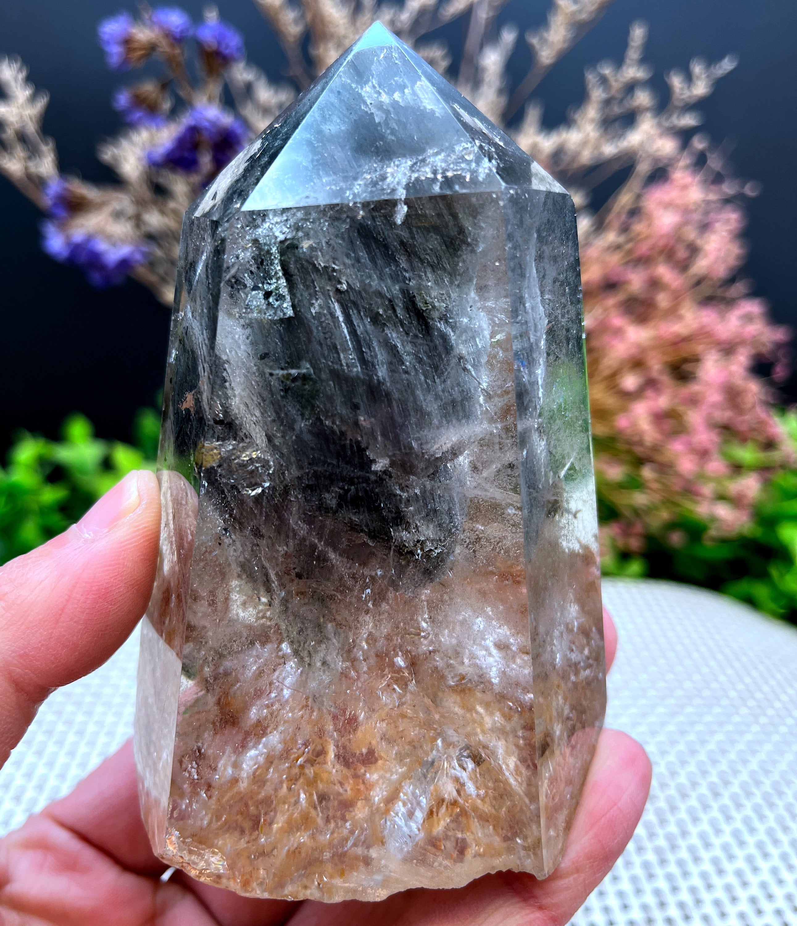 Rare Natural Large Included Garden Green Phantom Quartz Tower /Scenic Point/Lodalite/Energy Stone/Healing Crystal/Special Gift