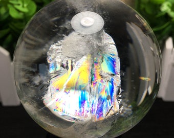 Large Clear Rainbow white Crystal Quartz sphere/Rainbow Crystal Ball/Rare Quartz/Meditation/Fengshui/Energy/Healing/Special gifts/divination