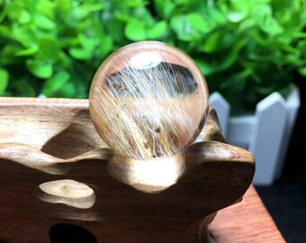 Sfera di quarzo di cristallo rutilato dorato trasparente trasparente / fili naturali inclusi nella sfera di cristallo / quarzo scenico / aghi d'oro Sfera di cristallo