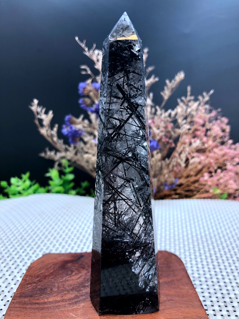 Rare Natural black Tourmaline Rutilated Quartz Towerblack Tourmaline Included Crystal PointCrystal SpecimenCrystal energyHealing crystal