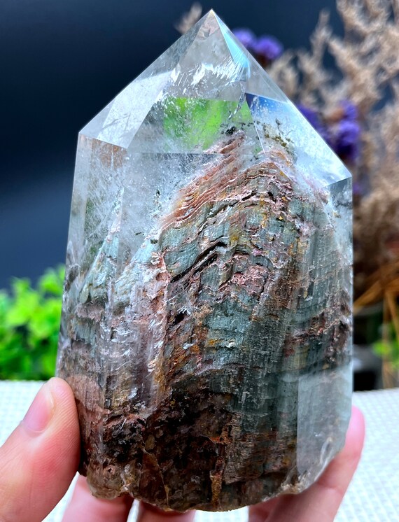 Rare Natural Large Included Garden Green + Brown Phantom Quartz