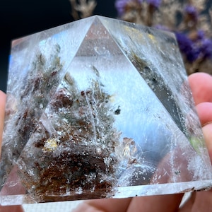 Rare Natural Large Included Garden Green+brown Phantom Quartz pyramid/Scenic Quartz Point/lodalite/energy stone/healing crystal/special gift