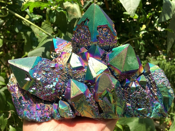 5Pcs Natural Rainbow Aura Titanium Quartz Crystal Cluster VUG Specimen Healing E - Foto 10