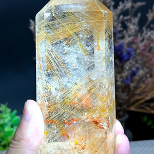 Rare Large Clear Golden Rutilated Inclusions Quartz Point/Crystal Tower/Gold Needles Crystal specimen/special gift/energy stone/