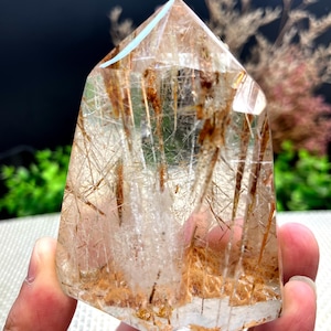Rare Large Clear brown Rutilated Inclusions Quartz Point/Crystal Tower/Gold Needles Crystal specimen/special gift/Healing Stone/Chakra