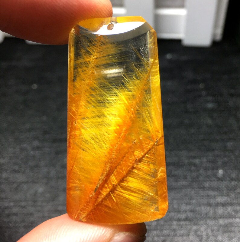 Top Natural Clear Golden Rutilated Quartz PendantRutilated Quartz PendantGold Rutile CharmCrystal Pendantspecial gift 41x21x8.7mm 13.2g