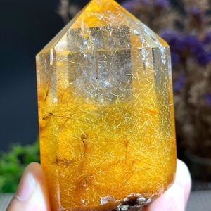 Rare Large Clear Golden Rutilated Inclusions Quartz Point/Crystal Tower/Gold Needles Crystal specimen/special gift/energy stone/