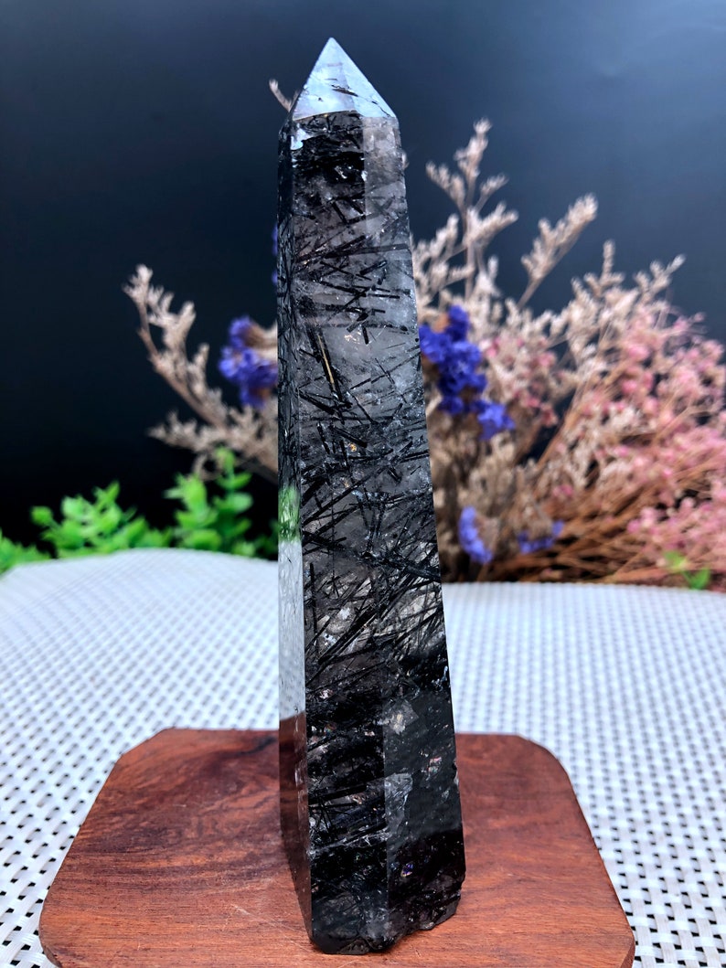 Rare Natural black Tourmaline Rutilated Quartz Towerblack Tourmaline Included Crystal PointCrystal SpecimenCrystal energyHealing crystal