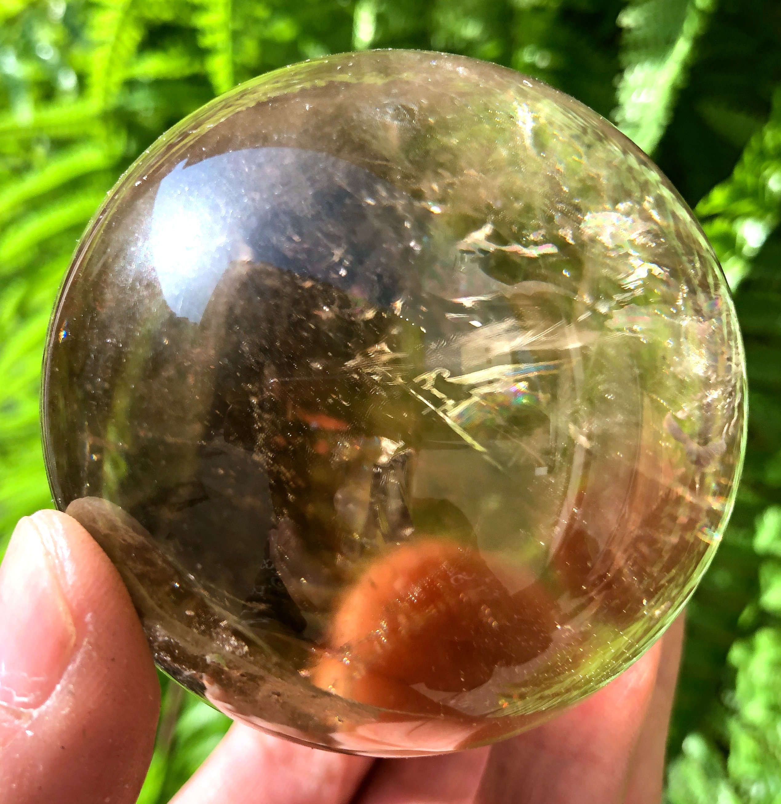Extra Large Clear Rainbow Smoky Crystal Quartz Sphere/Rainbow Ball/Rare Quartz/Meditation/Fengshui/Zen/Energy/Healing/Gift