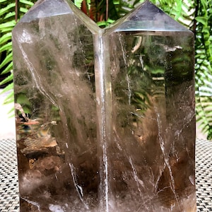 Rare double head Clear Rainbow Smoky Crystal Quartz Point/Clear Crystal Tower/Crystal Tower/Meditation Stone/Healing Stone/Chakra/self stand