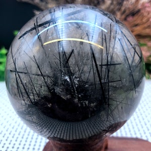 Natural Rare Transparent black Tourmaline Rutilated Crystal Quartz Ball /Smoky Crystal Sphere Crystal/Crystal Specimen/Crystal Energy