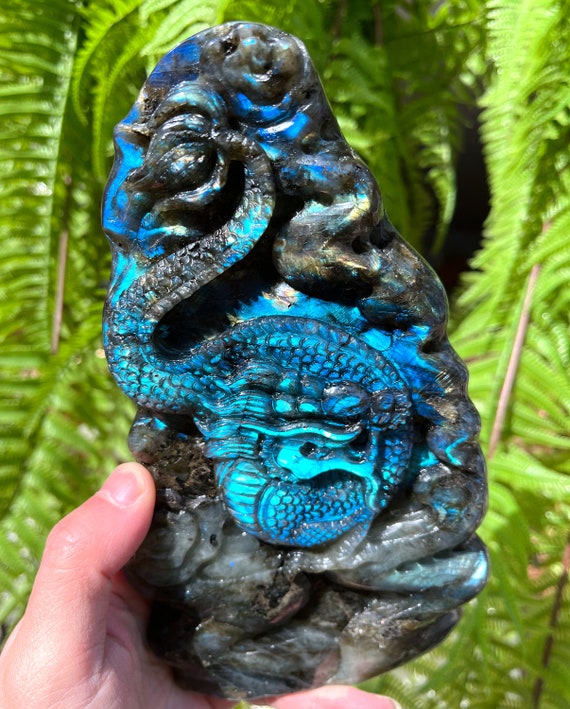 Hand Carved Sheen Labradorite Crystal Quartz Dragon/flying Dragon
