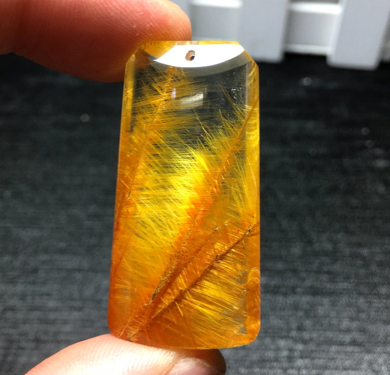 Top Natural Clear Golden Rutilated Quartz PendantRutilated Quartz PendantGold Rutile CharmCrystal Pendantspecial gift 41x21x8.7mm 13.2g
