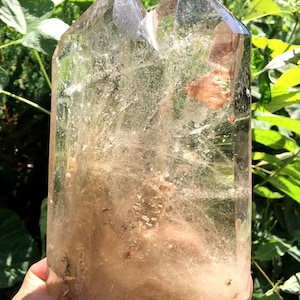 Rare double head Clear Rainbow Smoky Crystal Quartz Point/Clear Crystal Tower/Crystal Tower/Meditation Stone/Healing Stone/Chakra/self stand