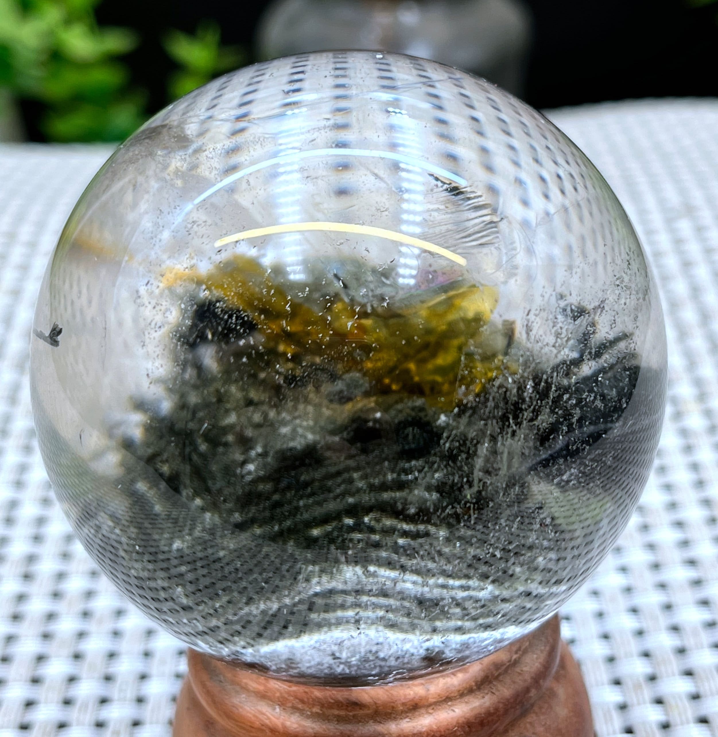 Natural Clear Garden Phantom Sphere/Green Quartz Pendant/Scenic Pendant/Lodalite/Crystal Necklace/Gift For Girlfriend