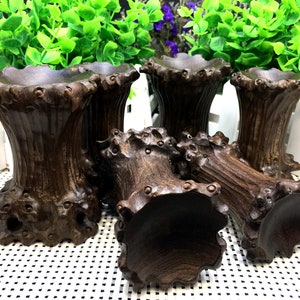 Hand Carved Round Hollowed-out Burlywood Sphere/Ball/Specimen Stand/Handmade Hollowing wood stand