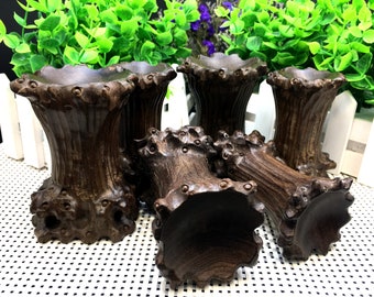 Hand Carved Round Hollowed-out Burlywood Sphere/Ball/Specimen Stand/Handmade Hollowing wood stand