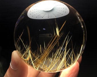 Top Natural Rare Clear Golden Rutilated no impurity perfect  Quartz Ball/Crystal Sphere/Gold Needles Crystal specimen/special gift/feng shui