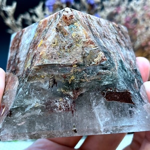 Rare Natural Large Included Garden Green+brown Phantom Quartz pyramid/Scenic Quartz Point/lodalite/energy stone/healing crystal/special gift