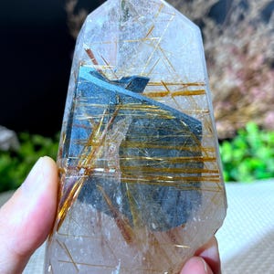 Rare Large Clear Golden Rutilated Inclusions Quartz Point/Crystal Tower/Gold Needles Crystal specimen/special gift/energy stone/
