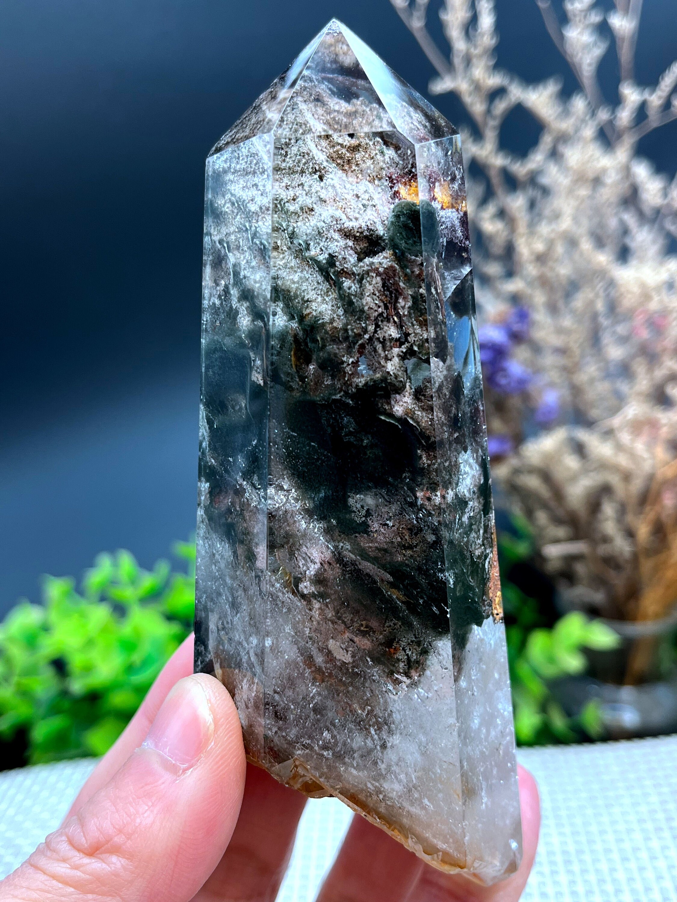 Rare Natural Large Included Garden Green+brown Phantom Quartz