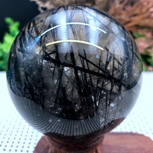 Natural Rare Transparent black Tourmaline Rutilated Crystal Quartz Ball /Smoky Crystal Sphere Crystal/Crystal Specimen/Crystal Energy