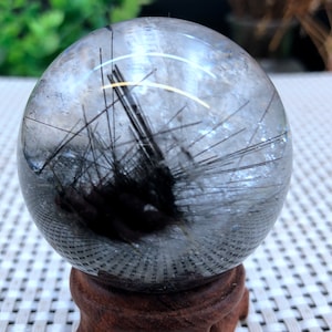Natural Rare Transparent black Tourmaline Rutilated Crystal Quartz Ball /Smoky Crystal Sphere Crystal/Crystal Specimen/Crystal Energy