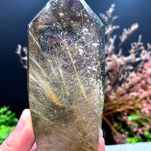 Rare Large Clear Golden Rutilated Inclusions Quartz Point/Crystal Tower/Gold Needles Crystal specimen/special gift/energy stone/