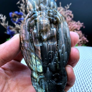 Hand carved Sheen Labradorite Crystal Quartz Owl+Skull/Shiny Polished Labradorite/Chakra Reiki/Home Decor/collectibles/Healing Stone/Chakra
