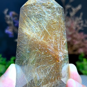 Rare Large Clear Golden Rutilated Inclusions Quartz Point/Crystal Tower/Gold Needles Crystal specimen/special gift/energy stone/