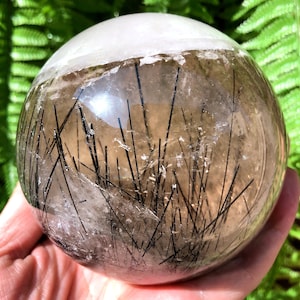 Natural Rare Transparent black Tourmaline Rutilated Crystal Quartz Ball /Smoky Crystal Sphere Crystal/Crystal Specimen/Crystal Energy