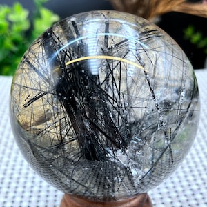 Natural Rare Transparent black Tourmaline Rutilated Crystal Quartz Ball /Smoky Crystal Sphere Crystal/Crystal Specimen/Crystal Energy