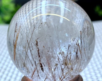 Natural Rare Transparent Brown Tourmaline Rutilated Crystal Quartz Ball /Tourmaline Includes Crystal/Crystal Specimen/Crystal Energy/Chakra