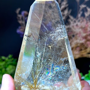 Rare Large Clear Golden Rutilated Inclusions Quartz Point/Crystal Tower/Gold Needles Crystal specimen/special gift/energy stone/